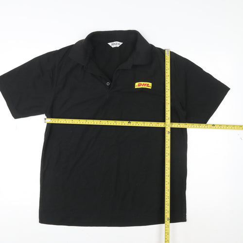 Alsico Men’s Black DHL Logo Short Sleeve Work Polo Shirt L