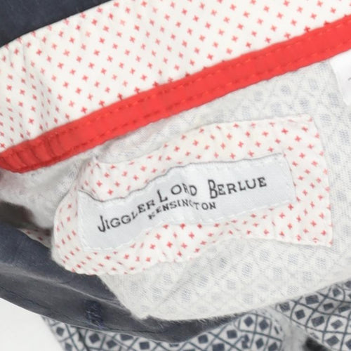 Jiggler Lord Berlue Men's Blue Geometric Button-Down Polo Shirt XL