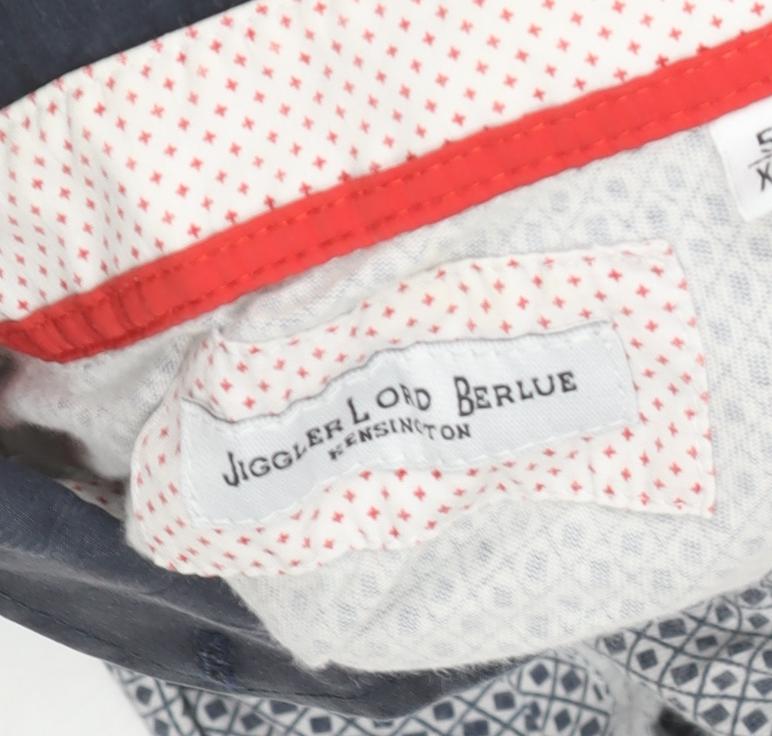 Jiggler Lord Berlue Men's Blue Geometric Button-Down Polo Shirt XL