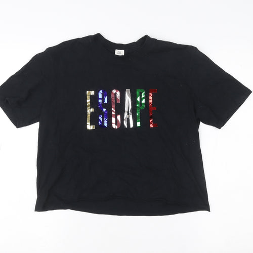 River Island Womens Black Cropped Escape Graphic T-Shirt Size 10