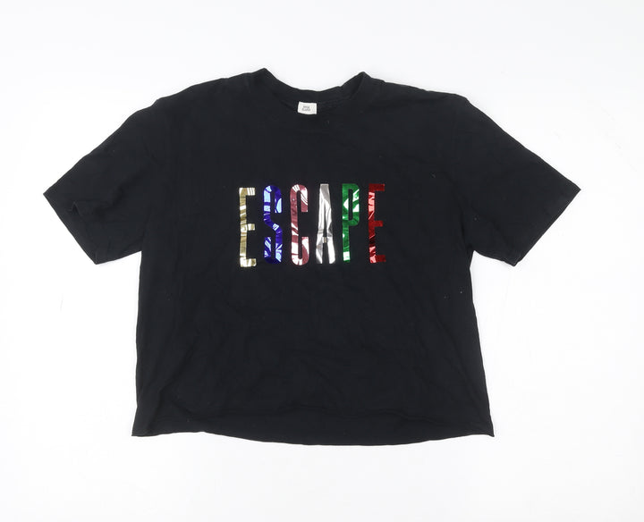 River Island Womens Black Cropped Escape Graphic T-Shirt Size 10