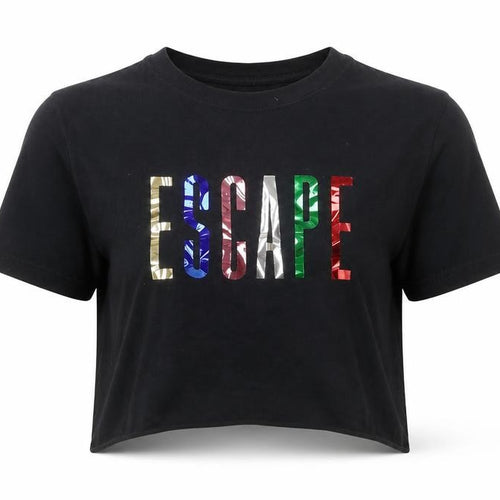 River Island Womens Black Cropped Escape Graphic T-Shirt Size 10