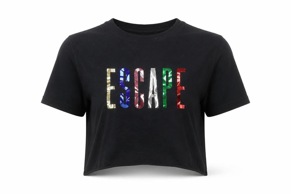 River Island Womens Black Cropped Escape Graphic T-Shirt Size 10