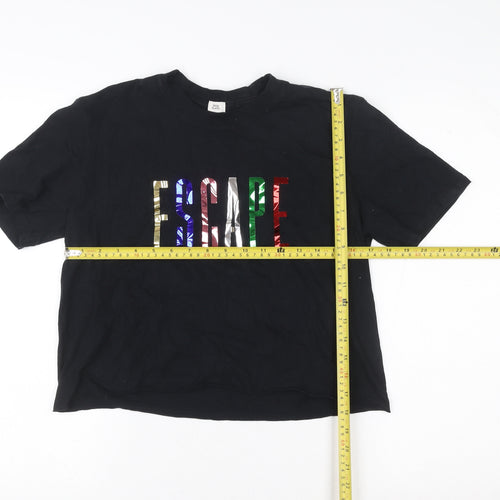 River Island Womens Black Cropped Escape Graphic T-Shirt Size 10