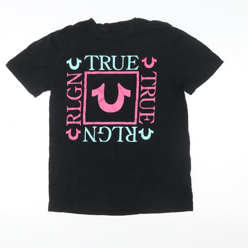 True Religion Womens Black Graphic Logo Cotton T-Shirt Size S
