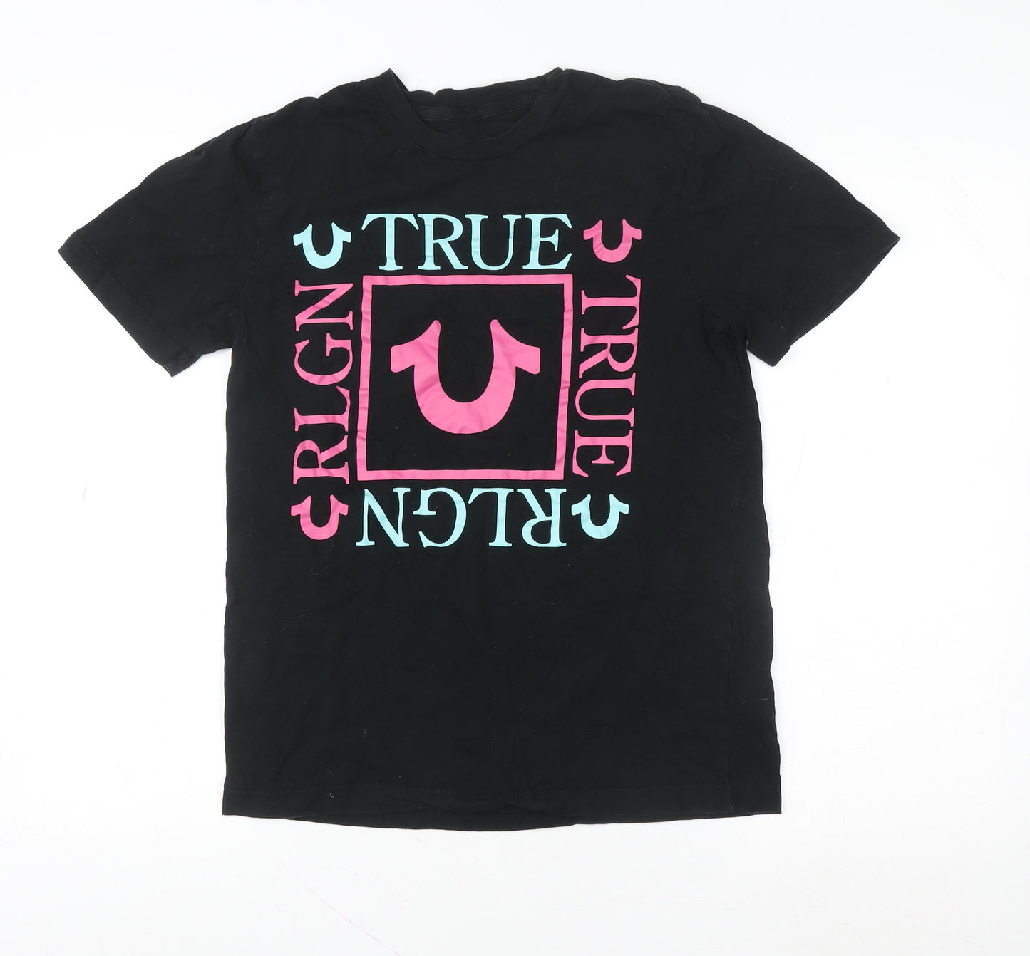 True Religion Womens Black Graphic Logo Cotton T-Shirt Size S
