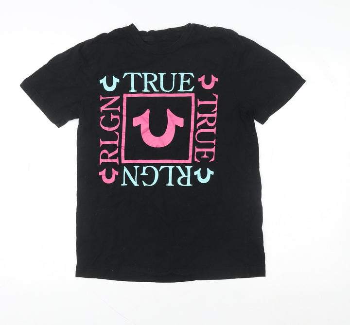 True Religion Womens Black Graphic Logo Cotton T-Shirt Size S