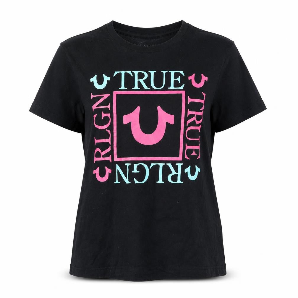True Religion Womens Black Graphic Logo Cotton T-Shirt Size S