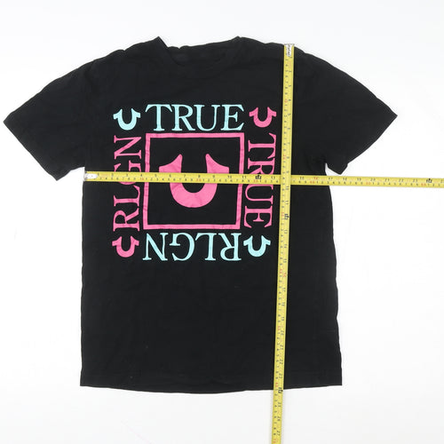 True Religion Womens Black Graphic Logo Cotton T-Shirt Size S