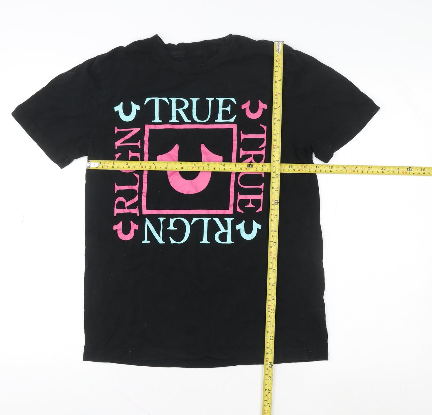 True Religion Womens Black Graphic Logo Cotton T-Shirt Size S