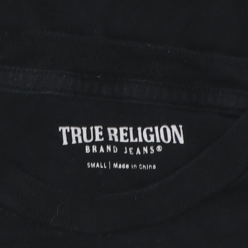 True Religion Womens Black Graphic Logo Cotton T-Shirt Size S