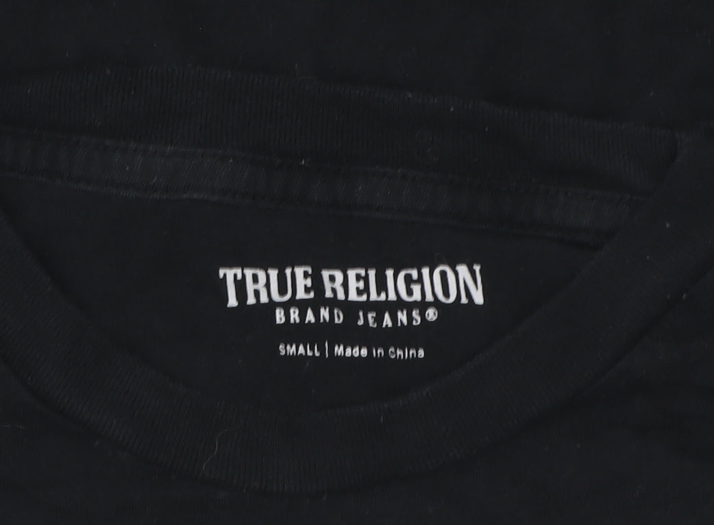 True Religion Womens Black Graphic Logo Cotton T-Shirt Size S