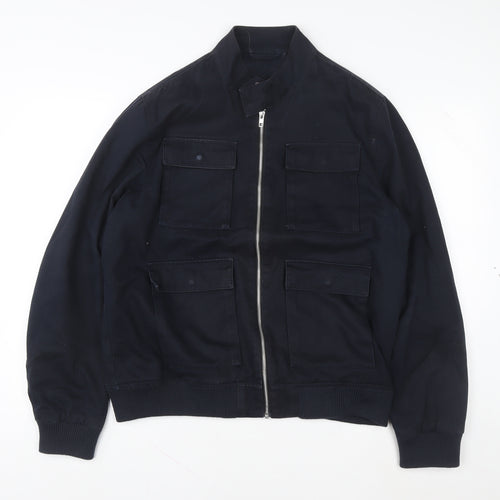 ASOS Mens Blue Cotton Bomber Jacket Size L 40in Full Zip Casual