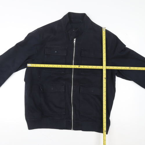 ASOS Mens Blue Cotton Bomber Jacket Size L 40in Full Zip Casual