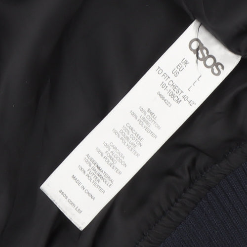 ASOS Mens Blue Cotton Bomber Jacket Size L 40in Full Zip Casual