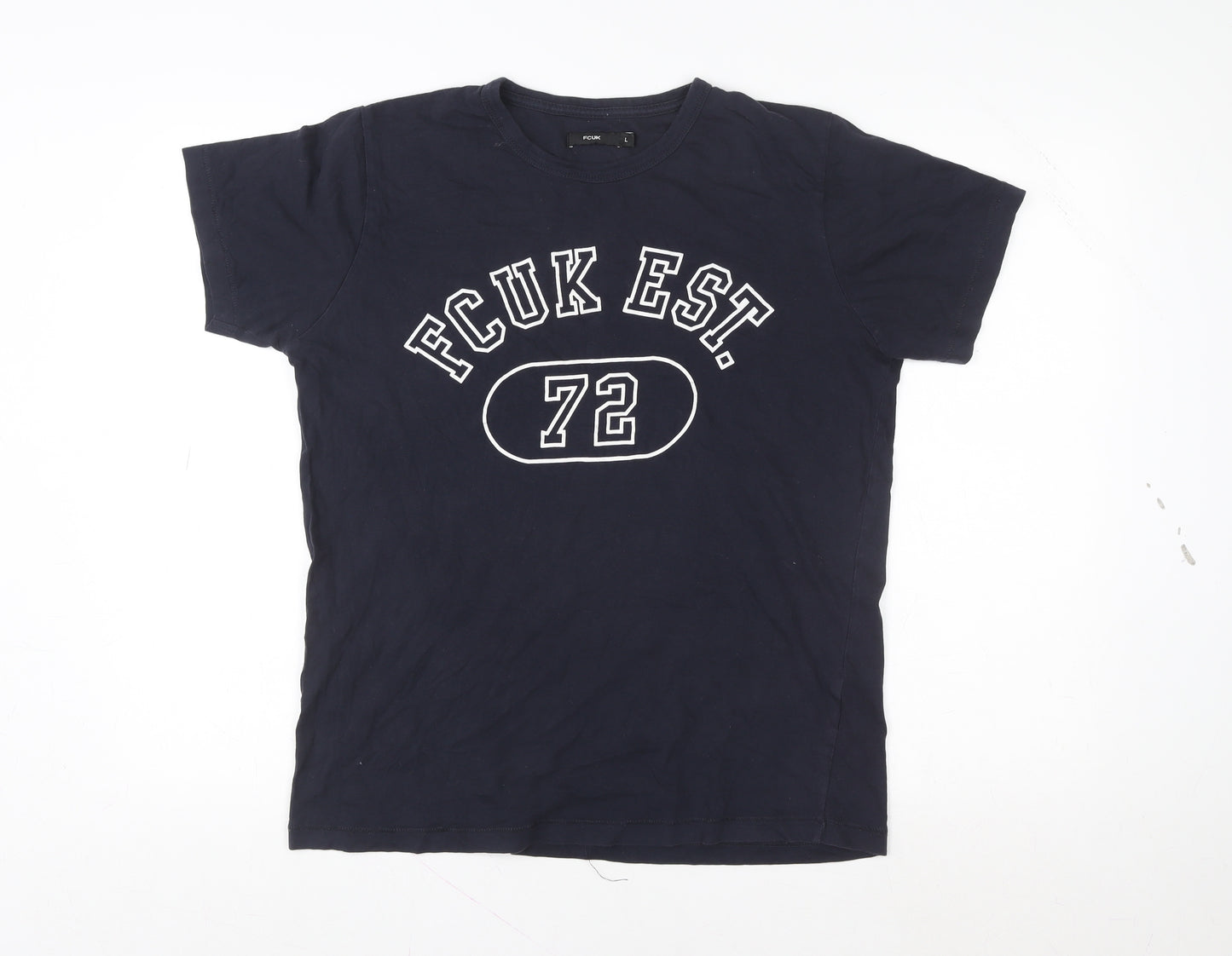 FCUK Men's Blue Graphic Logo T-Shirt Size L Retro Style