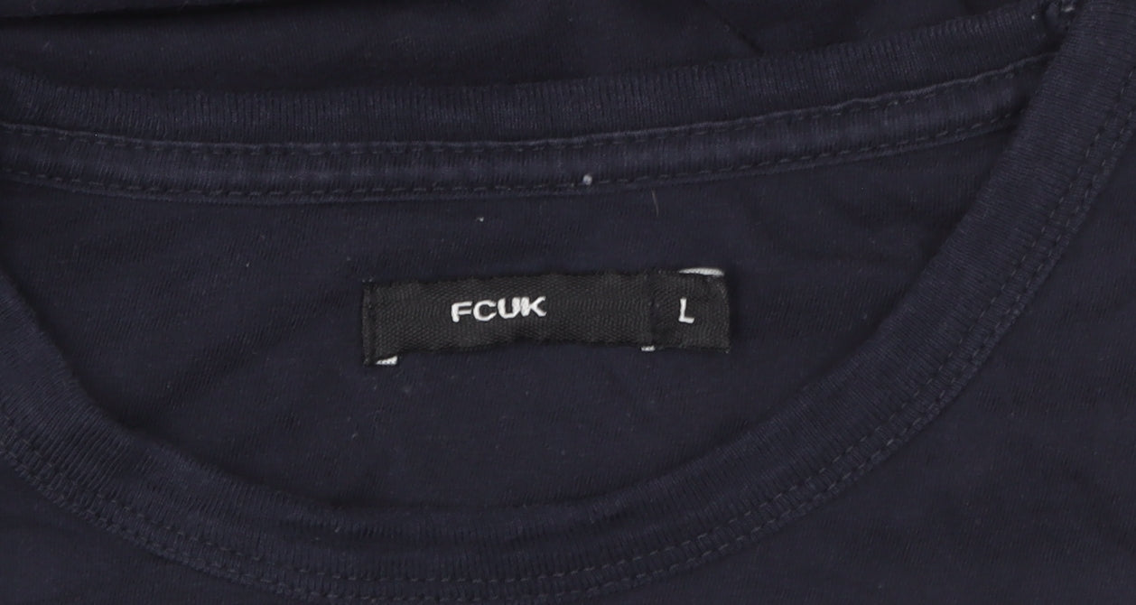 FCUK Men's Blue Graphic Logo T-Shirt Size L Retro Style