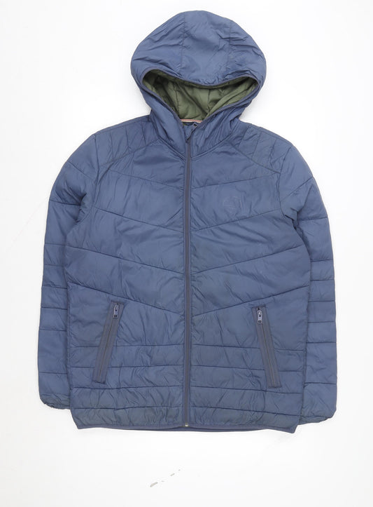 Jack & Jones Men's Blue Hooded Puffer Jacket Size M Quilted Winter Coat