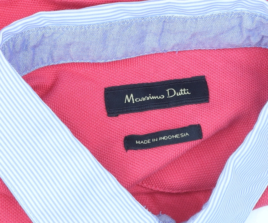 Massimo Dutti Unisex Pink Polo Shirt Size L Short Sleeve Cotton