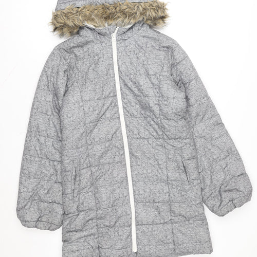 Gap Kids Grey Hooded Long Puffer Coat Teen Girls Size 14 Winter Jacket