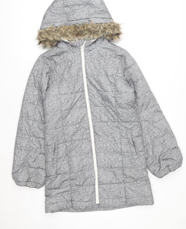 Gap Kids Grey Hooded Long Puffer Coat Teen Girls Size 14 Winter Jacket