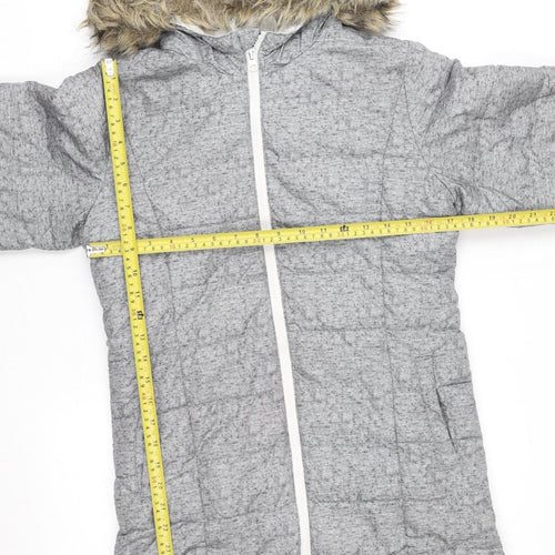 Gap Kids Grey Hooded Long Puffer Coat Teen Girls Size 14 Winter Jacket