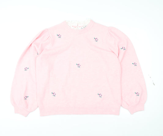 Ciew Clothing Company Women's Pink Embroidered Floral Jumper Size 16