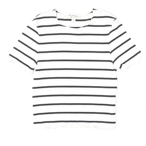 Miss Selfridge Women White Black Striped Short Sleeve T-Shirt UK 8