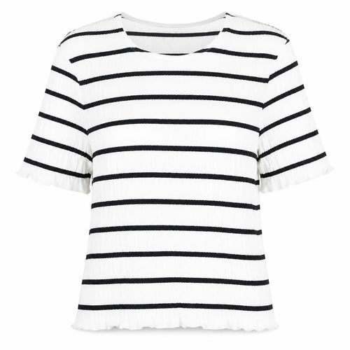 Miss Selfridge Women White Black Striped Short Sleeve T-Shirt UK 8