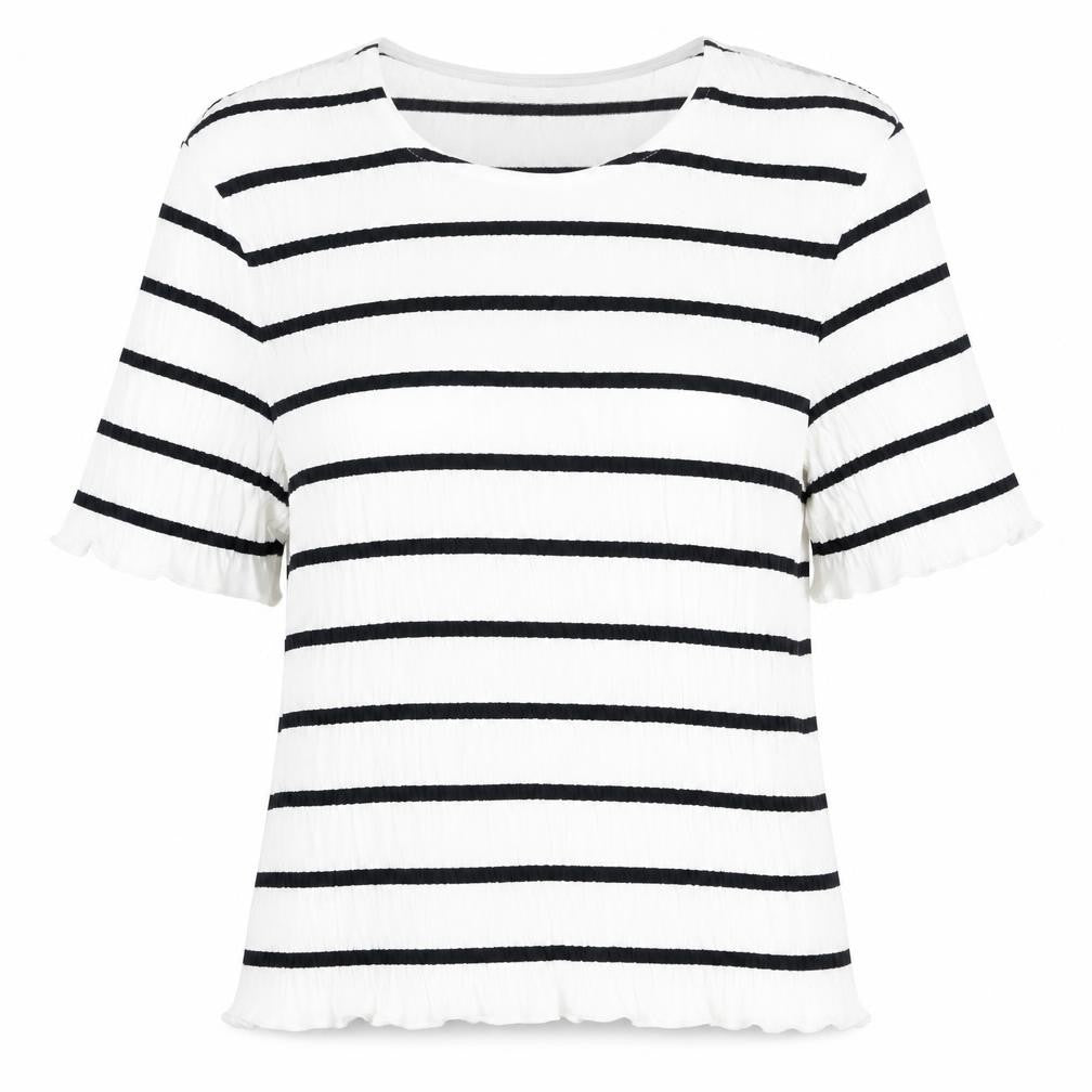 Miss Selfridge Women White Black Striped Short Sleeve T-Shirt UK 8