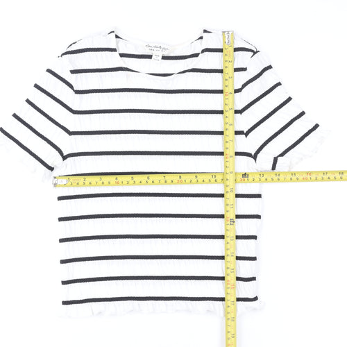 Miss Selfridge Women White Black Striped Short Sleeve T-Shirt UK 8