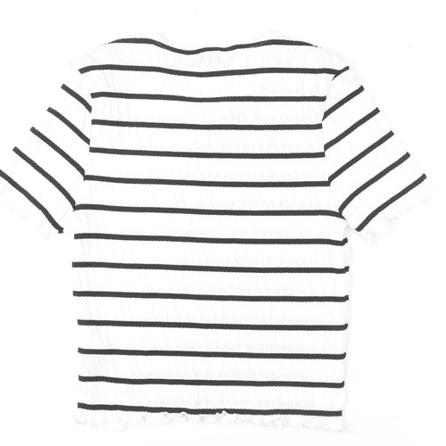 Miss Selfridge Women White Black Striped Short Sleeve T-Shirt UK 8