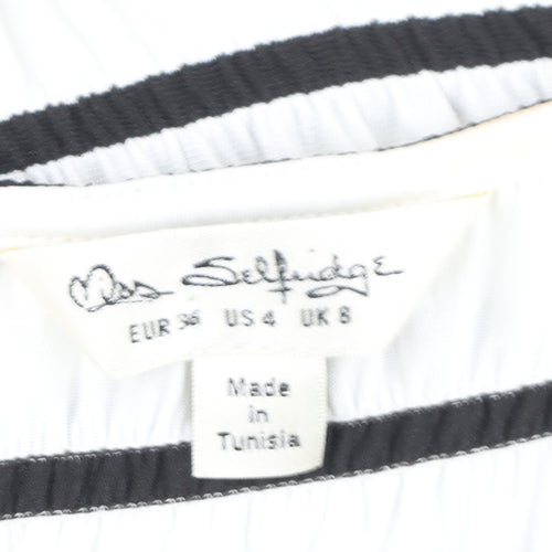Miss Selfridge Women White Black Striped Short Sleeve T-Shirt UK 8