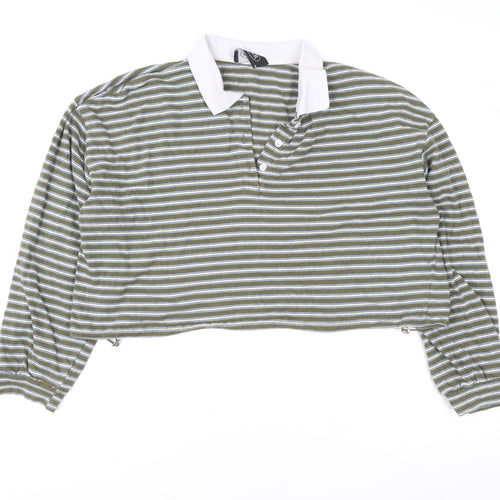 Cider Womens Green Striped Collared Cropped Polo Shirt XL