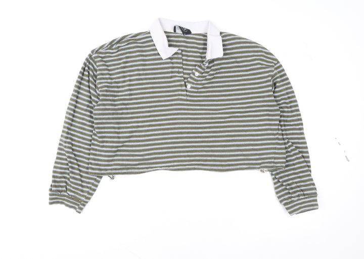 Cider Womens Green Striped Collared Cropped Polo Shirt XL