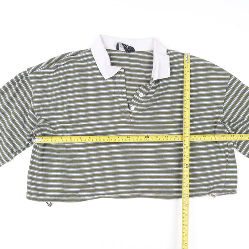 Cider Womens Green Striped Collared Cropped Polo Shirt XL