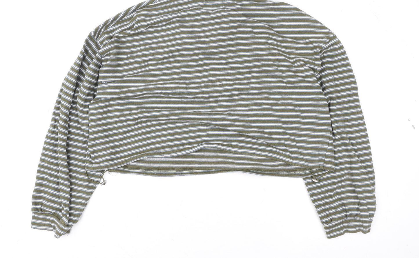 Cider Womens Green Striped Collared Cropped Polo Shirt XL