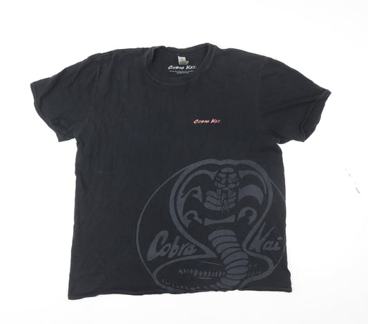 Cobra Kai Men's Black Cotton Graphic T-Shirt L Regular Fit