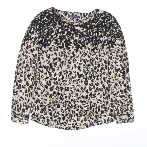 Marks and Spencer Womens Beige Leopard Print Long Sleeve T-Shirt Size 8
