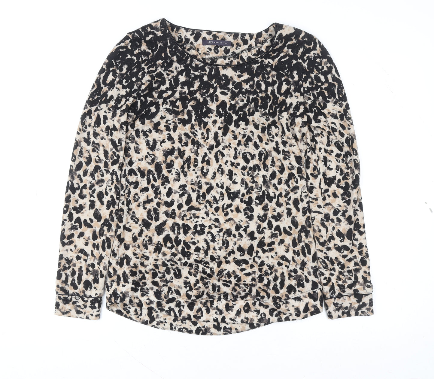 Marks and Spencer Womens Beige Leopard Print Long Sleeve T-Shirt Size 8
