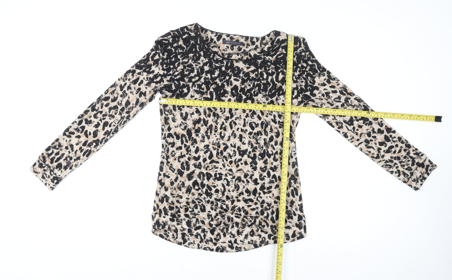 Marks and Spencer Womens Beige Leopard Print Long Sleeve T-Shirt Size 8