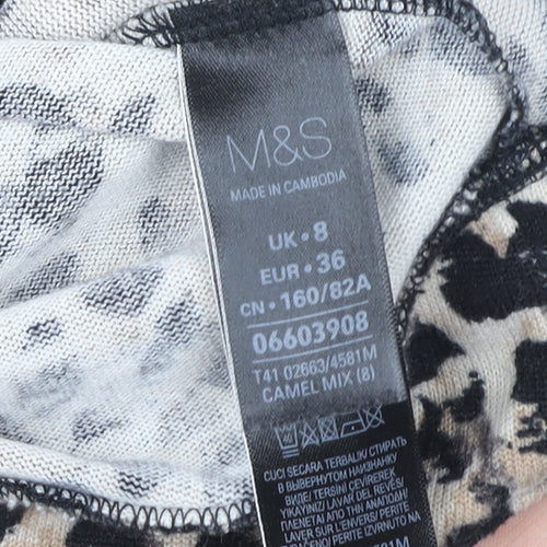 Marks and Spencer Womens Beige Leopard Print Long Sleeve T-Shirt Size 8