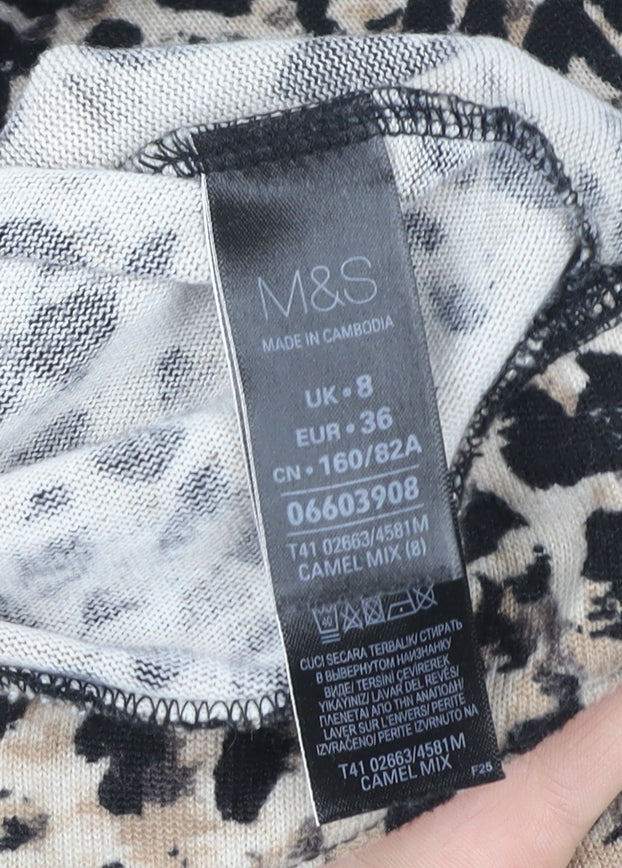 Marks and Spencer Womens Beige Leopard Print Long Sleeve T-Shirt Size 8
