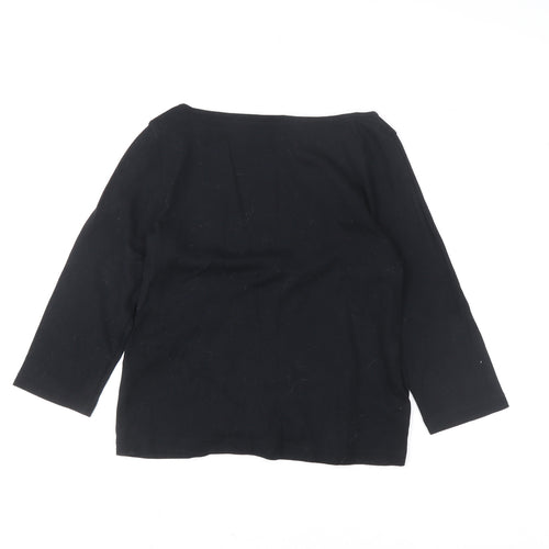 Marks and Spencer Women's Black Sequin 3/4 Sleeve Boat Neck T-Shirt UK 14
