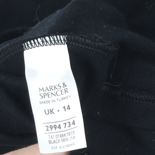 Marks and Spencer Women's Black Sequin 3/4 Sleeve Boat Neck T-Shirt UK 14