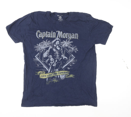 Captain Morgan Men’s Blue Graphic Beer Logo T-Shirt Size L