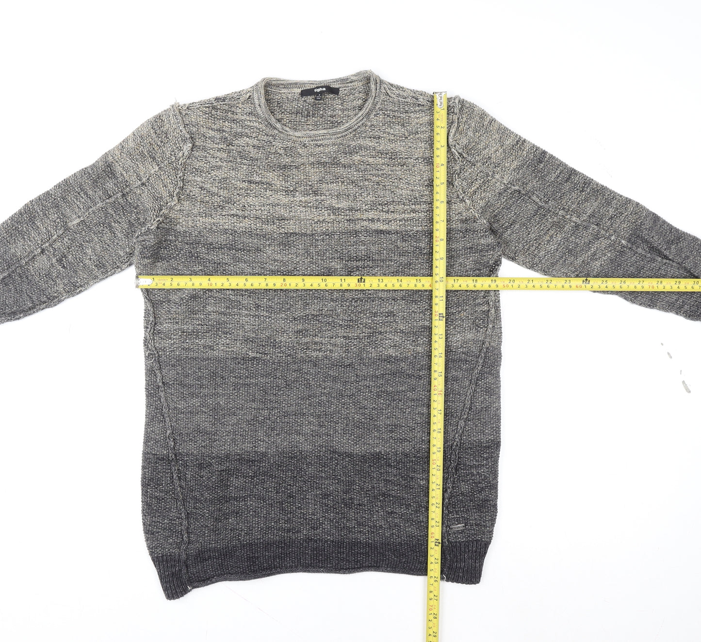 tigha Mens Grey Knit Pullover Sweatshirt Size S Regular Fit