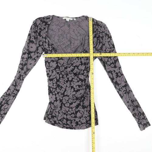 Boden Women’s Grey Floral Wrap Blouse UK 6 V-Neck Long Sleeve Top