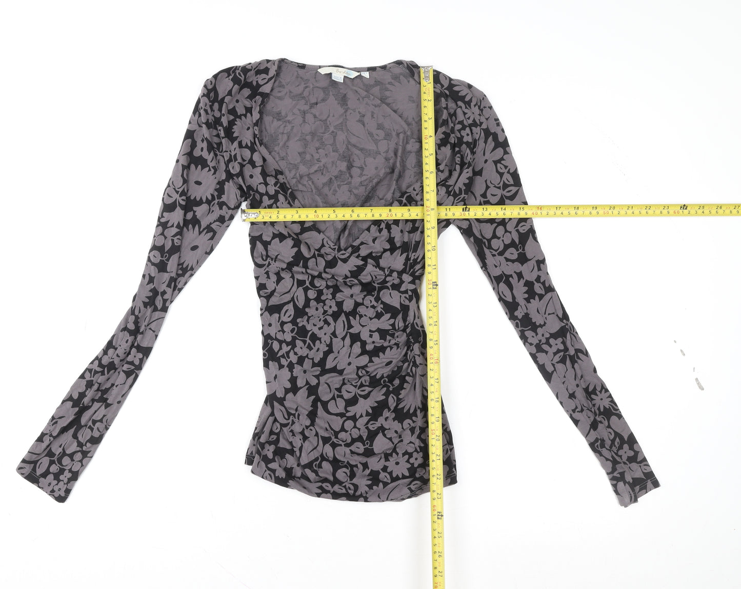 Boden Women’s Grey Floral Wrap Blouse UK 6 V-Neck Long Sleeve Top