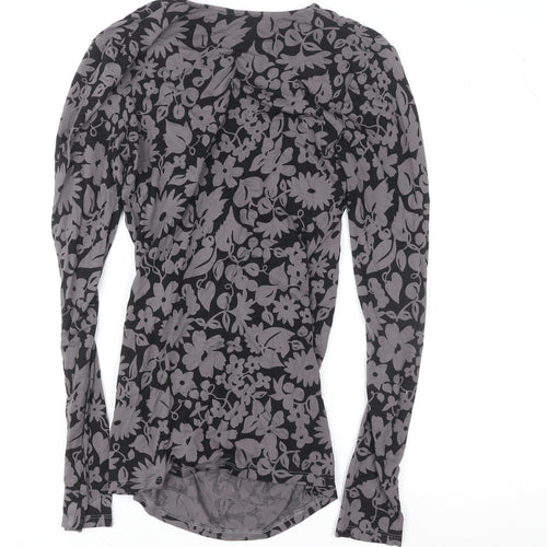 Boden Women’s Grey Floral Wrap Blouse UK 6 V-Neck Long Sleeve Top